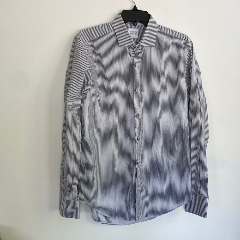 Mens simon spurr black gray striped button down 16